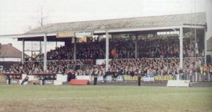 The old wooden Main Stand at Aggborough