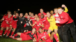 The Harriers celebrate the win against Reading